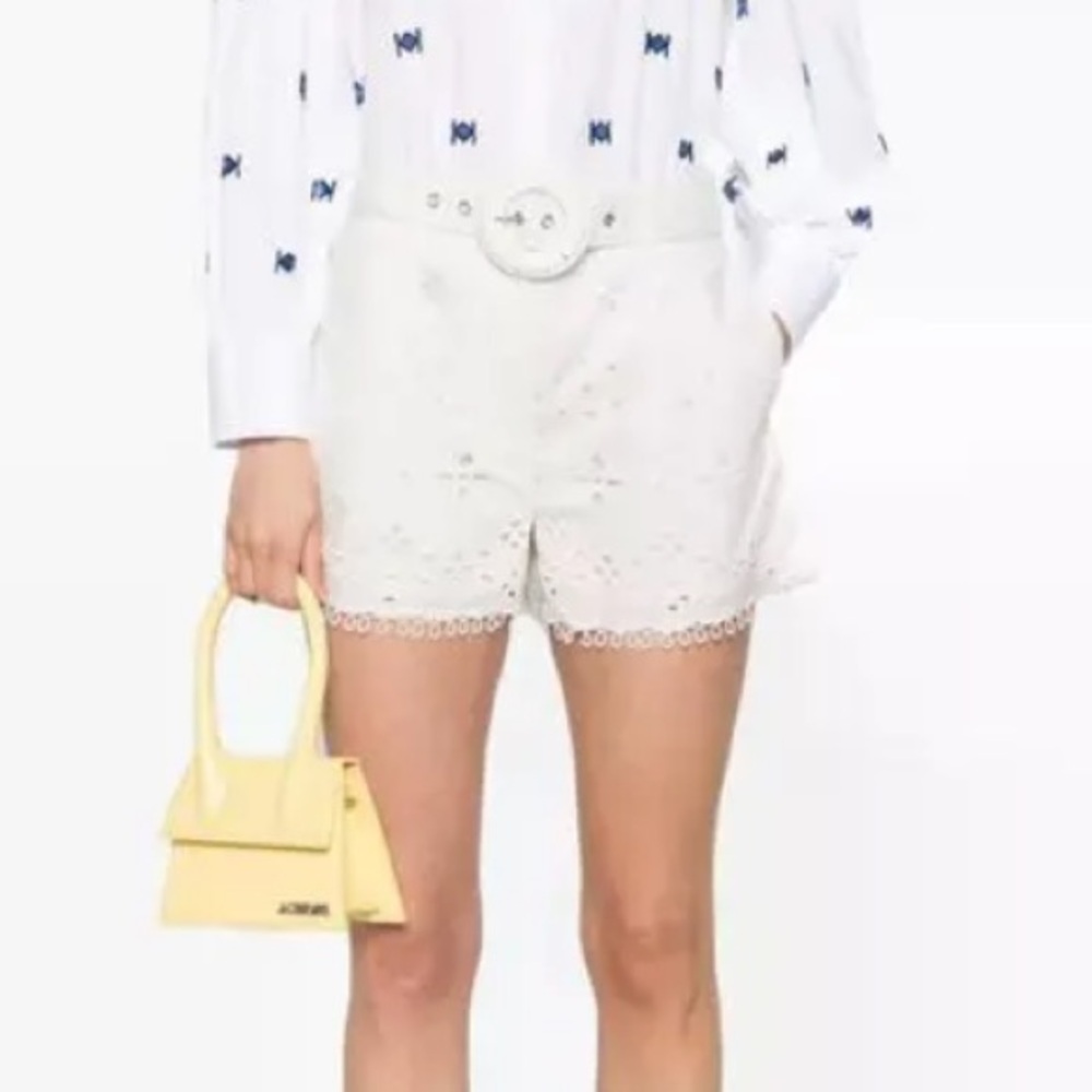 HEMANT & NANDITA White Eyelet Belted Cotton Shorts WITHOUT BELT - Picture 2 of 8